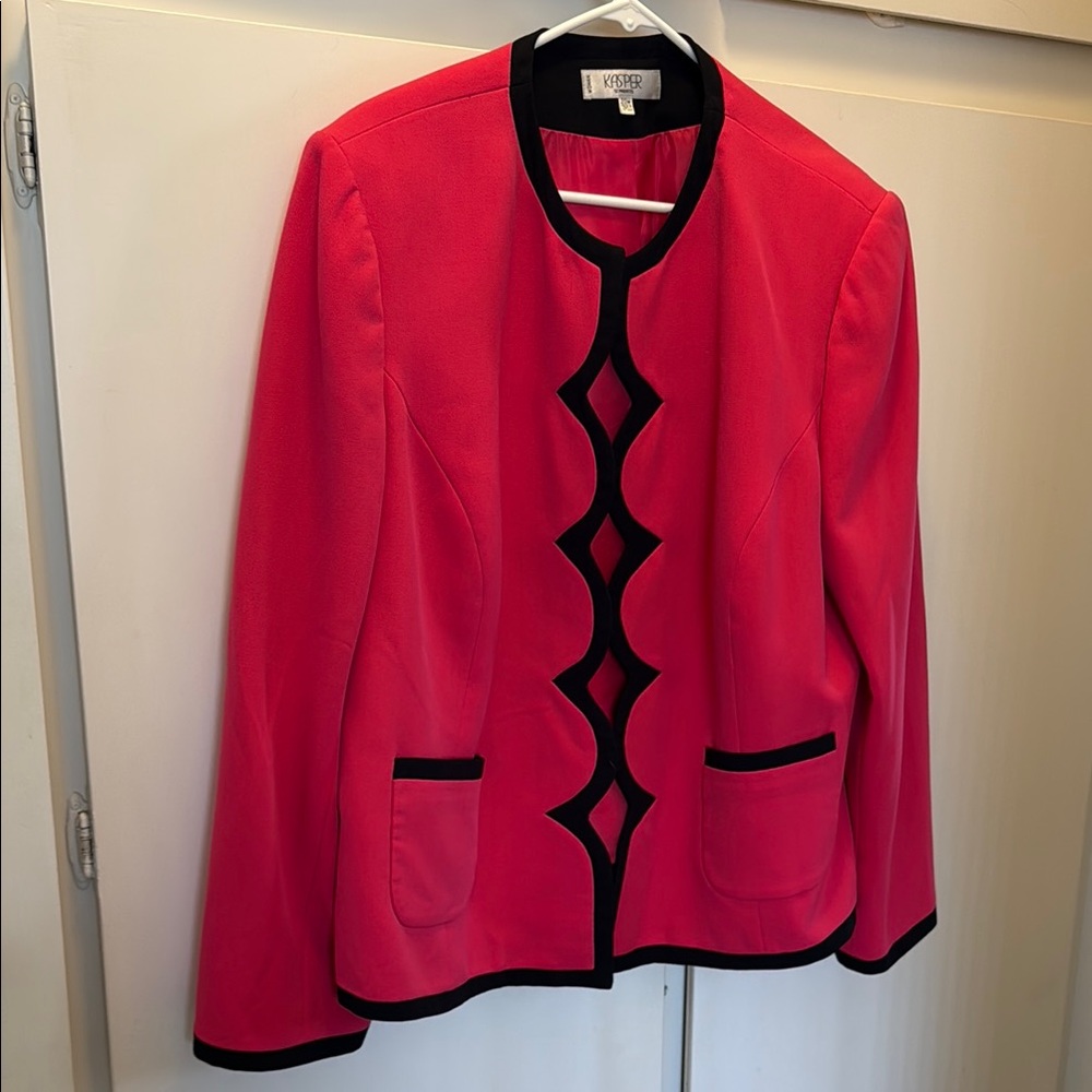 Kasper Red and Black Blazer with Stand-Up Collar